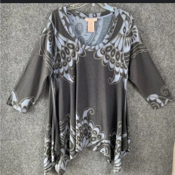 PHILOSOPHY Long Line Tunic Women L
Stretchy Slinky Shark Bite Hem 3/4
Sleeve EUC - Picture 1 of 11